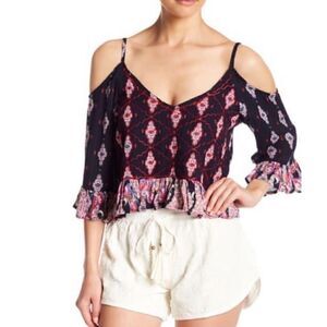 RAGA Alice Cropped Ruffle Cold Shoulder Top.Size M